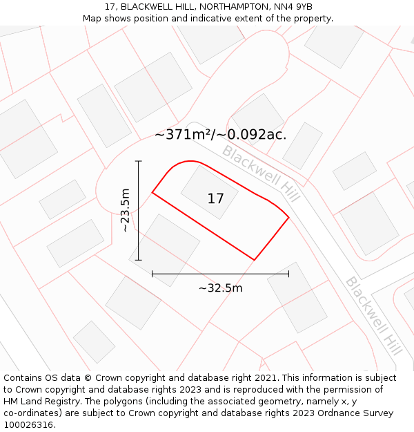 17, BLACKWELL HILL, NORTHAMPTON, NN4 9YB: Plot and title map