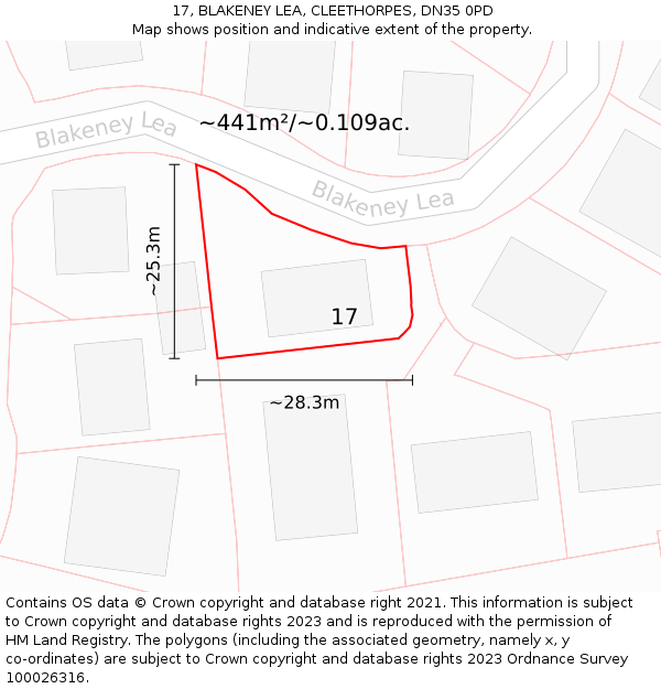 17, BLAKENEY LEA, CLEETHORPES, DN35 0PD: Plot and title map