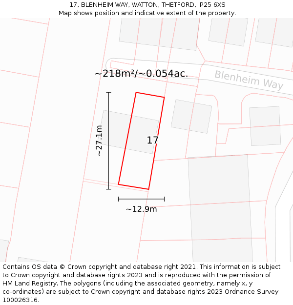 17, BLENHEIM WAY, WATTON, THETFORD, IP25 6XS: Plot and title map