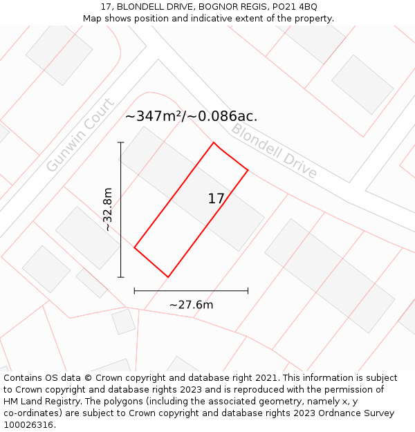 17, BLONDELL DRIVE, BOGNOR REGIS, PO21 4BQ: Plot and title map