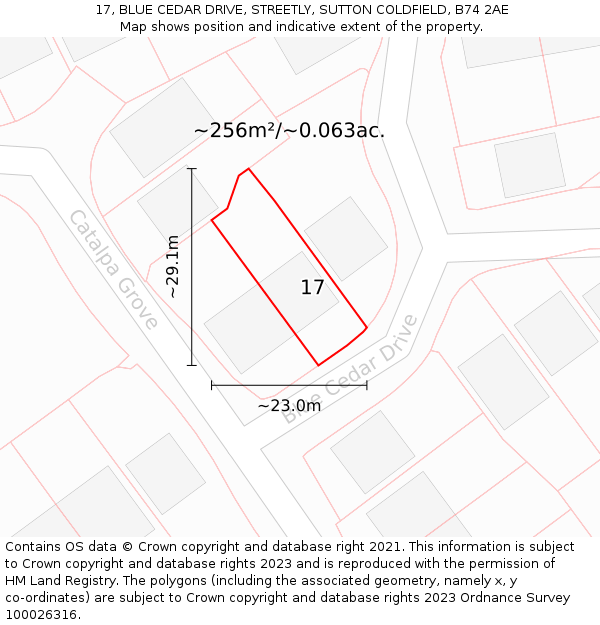 17, BLUE CEDAR DRIVE, STREETLY, SUTTON COLDFIELD, B74 2AE: Plot and title map