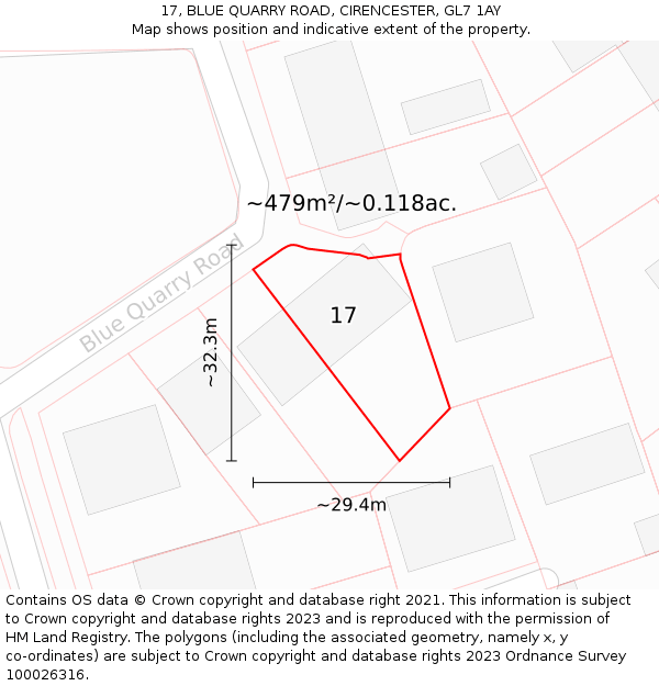 17, BLUE QUARRY ROAD, CIRENCESTER, GL7 1AY: Plot and title map