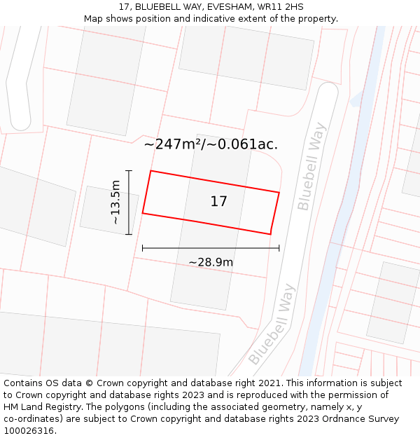 17, BLUEBELL WAY, EVESHAM, WR11 2HS: Plot and title map