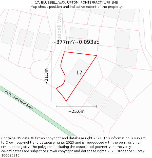 17, BLUEBELL WAY, UPTON, PONTEFRACT, WF9 1NE: Plot and title map