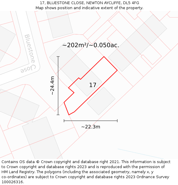 17, BLUESTONE CLOSE, NEWTON AYCLIFFE, DL5 4FG: Plot and title map