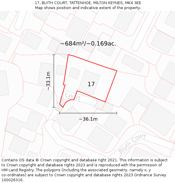 17, BLYTH COURT, TATTENHOE, MILTON KEYNES, MK4 3EE: Plot and title map