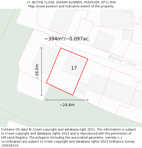 17, BLYTHE CLOSE, ENHAM ALAMEIN, ANDOVER, SP11 6HX: Plot and title map