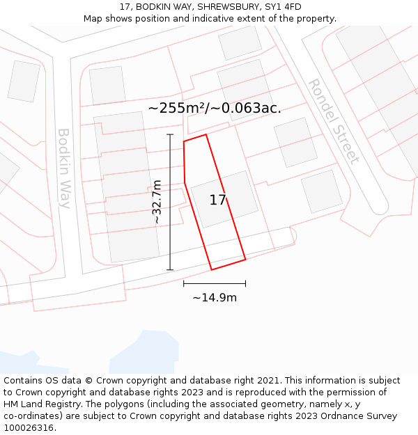 17, BODKIN WAY, SHREWSBURY, SY1 4FD: Plot and title map