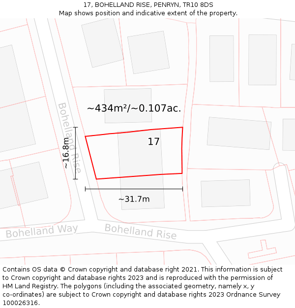 17, BOHELLAND RISE, PENRYN, TR10 8DS: Plot and title map