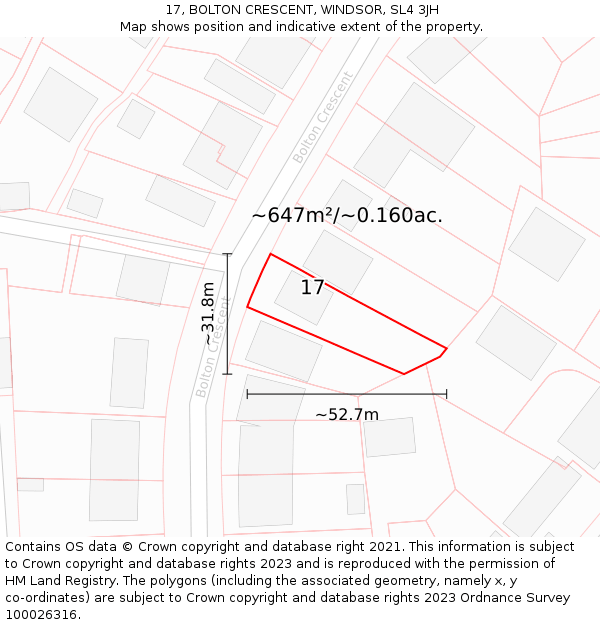 17, BOLTON CRESCENT, WINDSOR, SL4 3JH: Plot and title map