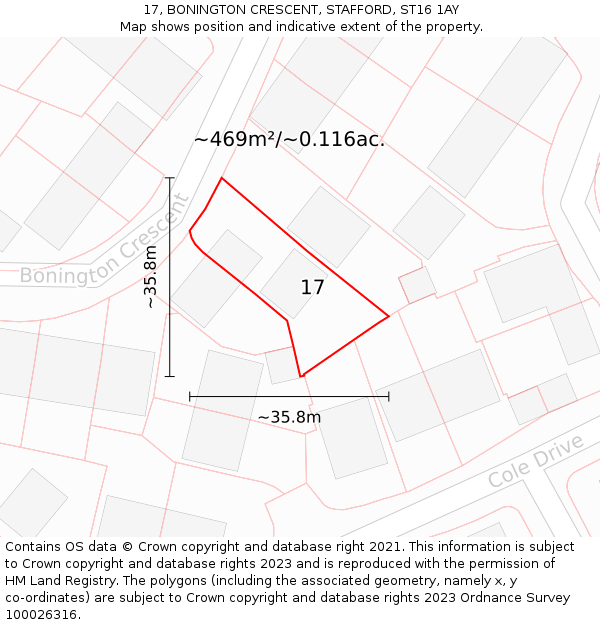 17, BONINGTON CRESCENT, STAFFORD, ST16 1AY: Plot and title map