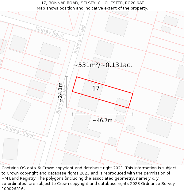 17, BONNAR ROAD, SELSEY, CHICHESTER, PO20 9AT: Plot and title map
