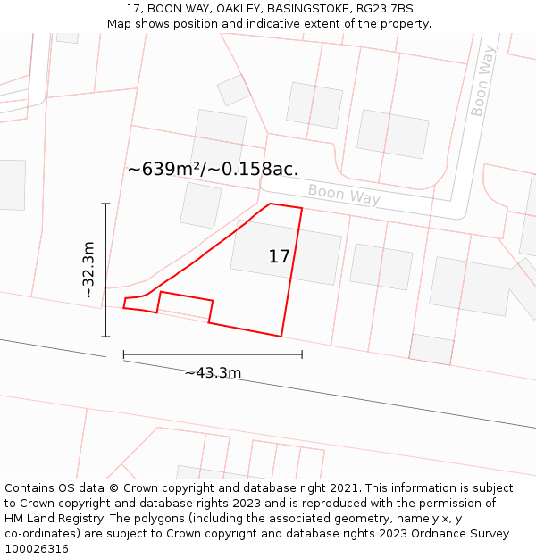 17, BOON WAY, OAKLEY, BASINGSTOKE, RG23 7BS: Plot and title map