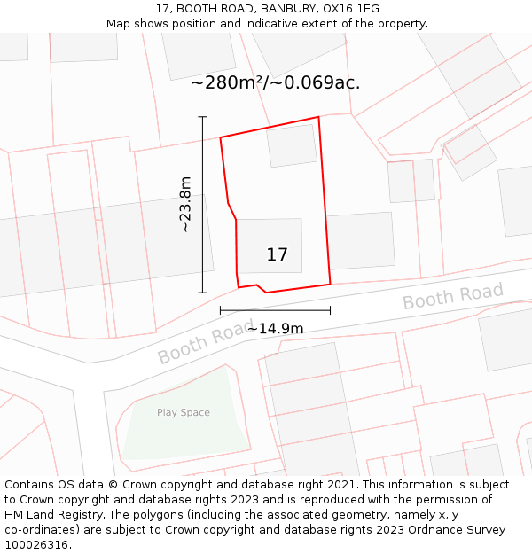 17, BOOTH ROAD, BANBURY, OX16 1EG: Plot and title map