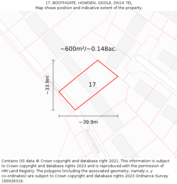 17, BOOTHGATE, HOWDEN, GOOLE, DN14 7EL: Plot and title map