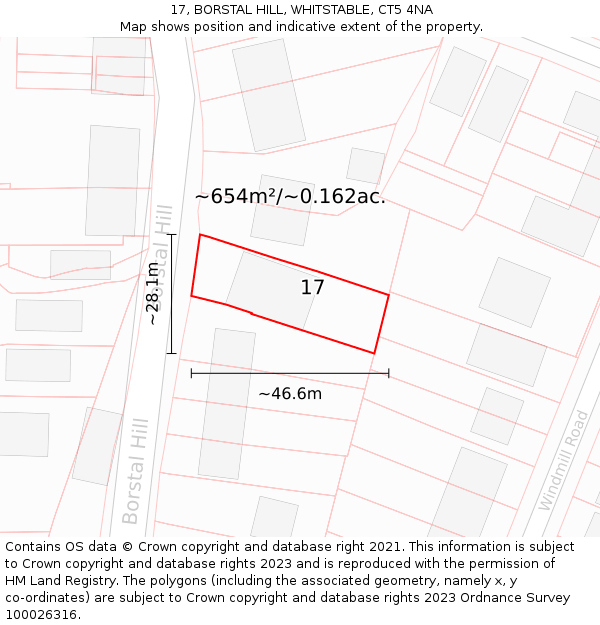 17, BORSTAL HILL, WHITSTABLE, CT5 4NA: Plot and title map