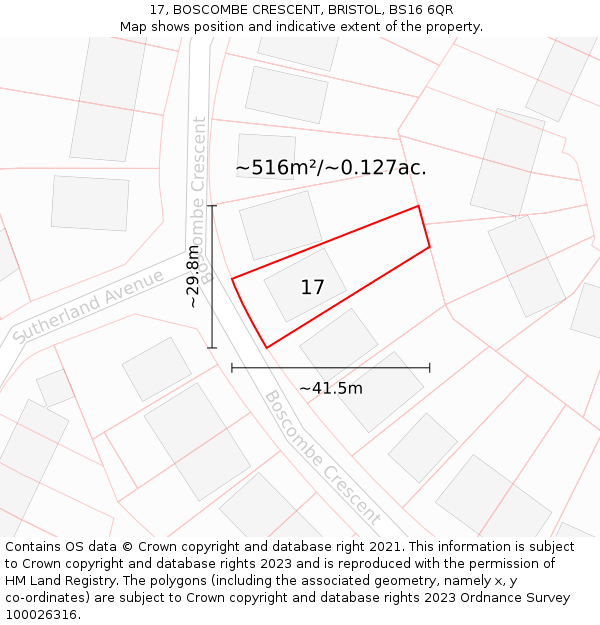 17, BOSCOMBE CRESCENT, BRISTOL, BS16 6QR: Plot and title map