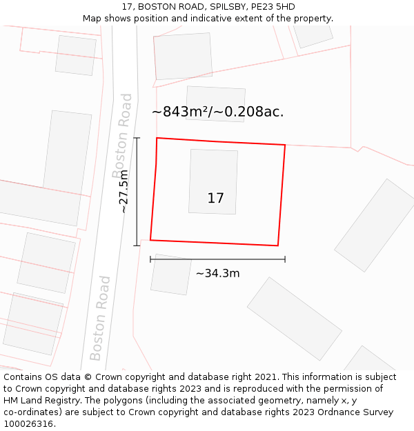 17, BOSTON ROAD, SPILSBY, PE23 5HD: Plot and title map