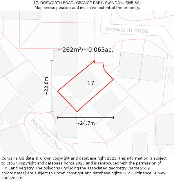 17, BOSWORTH ROAD, GRANGE PARK, SWINDON, SN5 6AL: Plot and title map