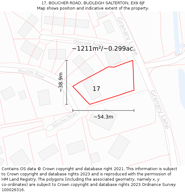 17, BOUCHER ROAD, BUDLEIGH SALTERTON, EX9 6JF: Plot and title map