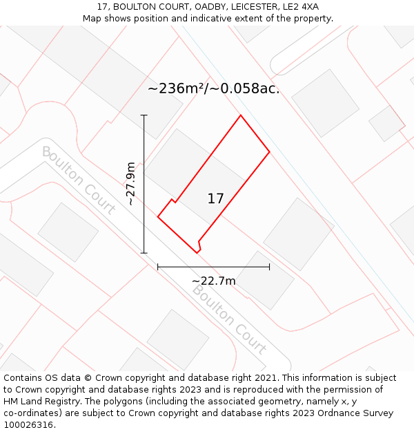 17, BOULTON COURT, OADBY, LEICESTER, LE2 4XA: Plot and title map