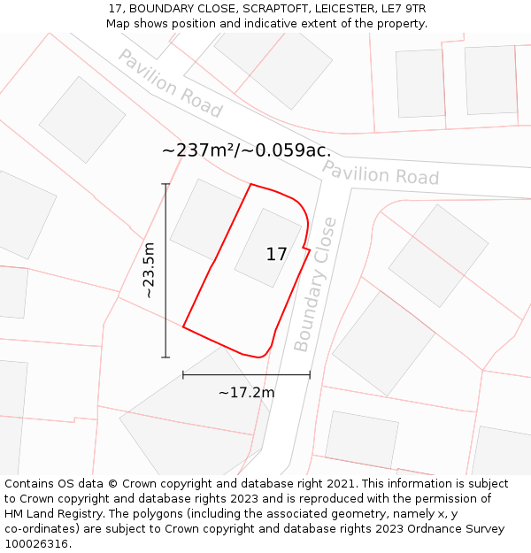 17, BOUNDARY CLOSE, SCRAPTOFT, LEICESTER, LE7 9TR: Plot and title map