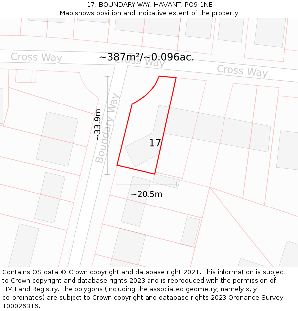 17, BOUNDARY WAY, HAVANT, PO9 1NE: Plot and title map