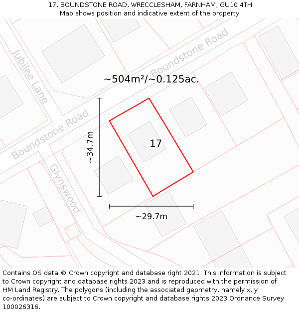 17, BOUNDSTONE ROAD, WRECCLESHAM, FARNHAM, GU10 4TH: Plot and title map