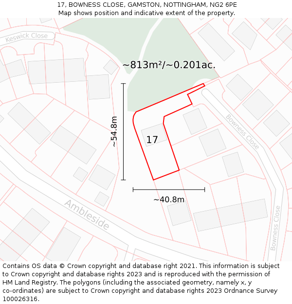 17, BOWNESS CLOSE, GAMSTON, NOTTINGHAM, NG2 6PE: Plot and title map