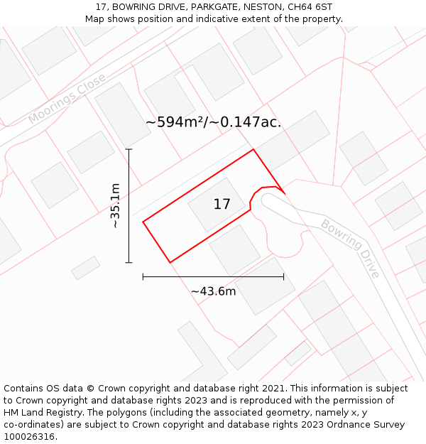 17, BOWRING DRIVE, PARKGATE, NESTON, CH64 6ST: Plot and title map