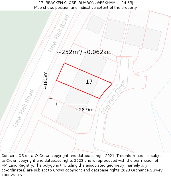 17, BRACKEN CLOSE, RUABON, WREXHAM, LL14 6BJ: Plot and title map