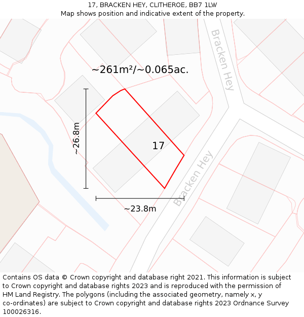 17, BRACKEN HEY, CLITHEROE, BB7 1LW: Plot and title map
