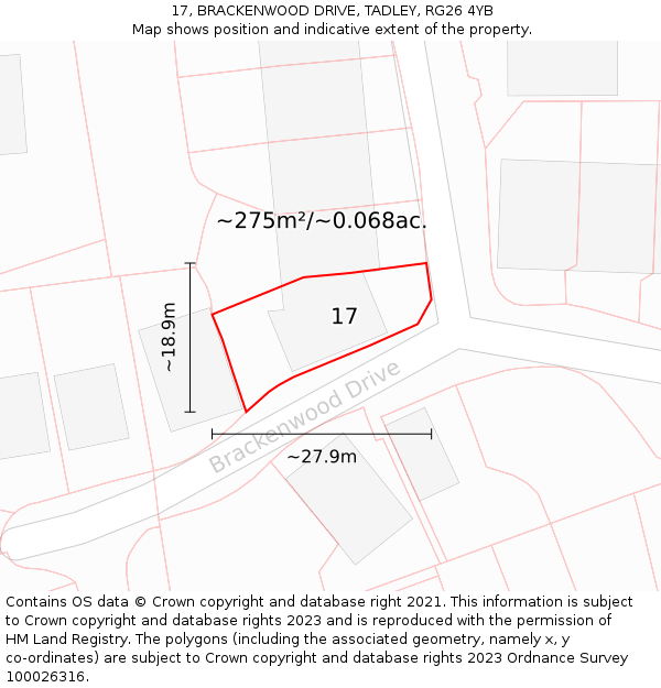 17, BRACKENWOOD DRIVE, TADLEY, RG26 4YB: Plot and title map