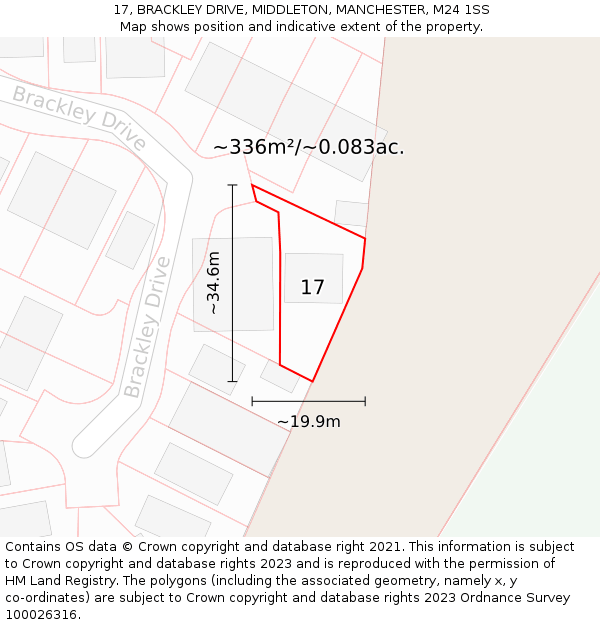 17, BRACKLEY DRIVE, MIDDLETON, MANCHESTER, M24 1SS: Plot and title map