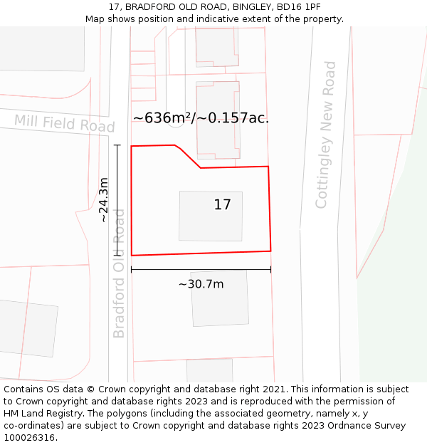 17, BRADFORD OLD ROAD, BINGLEY, BD16 1PF: Plot and title map