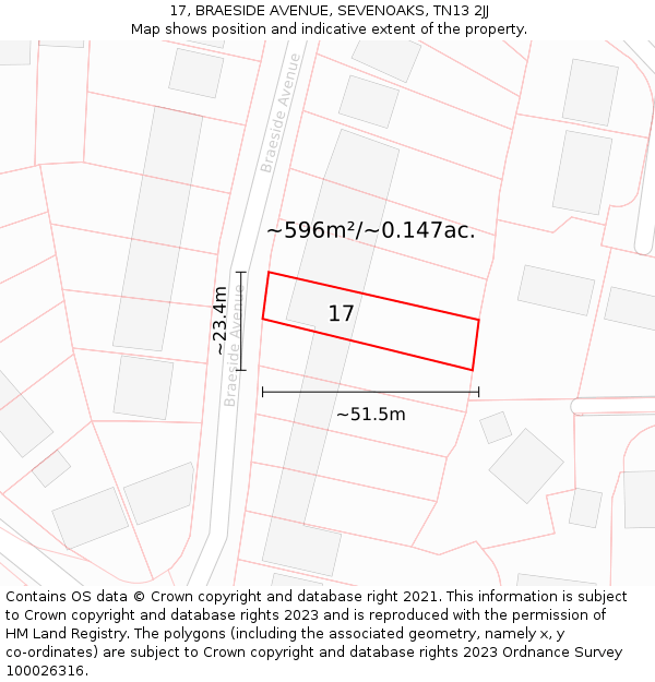 17, BRAESIDE AVENUE, SEVENOAKS, TN13 2JJ: Plot and title map