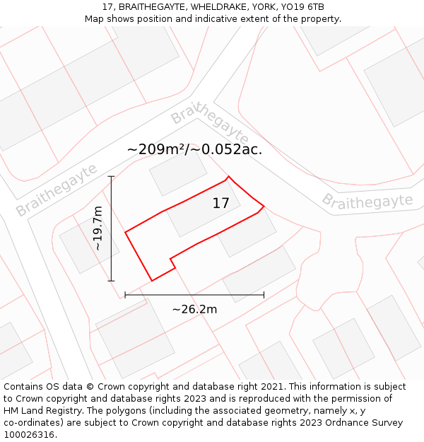 17, BRAITHEGAYTE, WHELDRAKE, YORK, YO19 6TB: Plot and title map