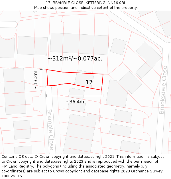 17, BRAMBLE CLOSE, KETTERING, NN16 9BL: Plot and title map