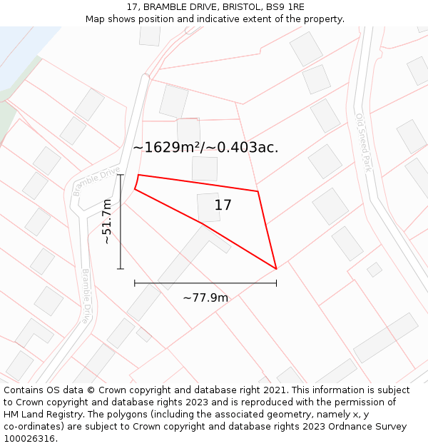 17, BRAMBLE DRIVE, BRISTOL, BS9 1RE: Plot and title map