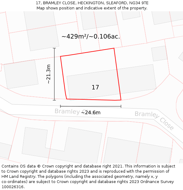 17, BRAMLEY CLOSE, HECKINGTON, SLEAFORD, NG34 9TE: Plot and title map