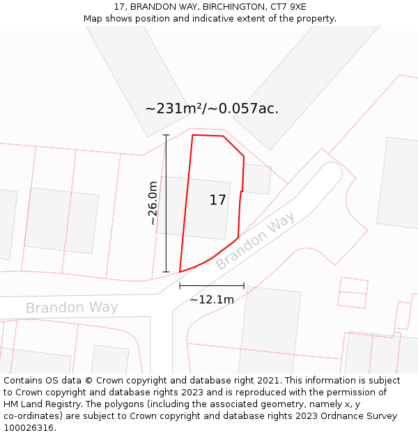 17, BRANDON WAY, BIRCHINGTON, CT7 9XE: Plot and title map