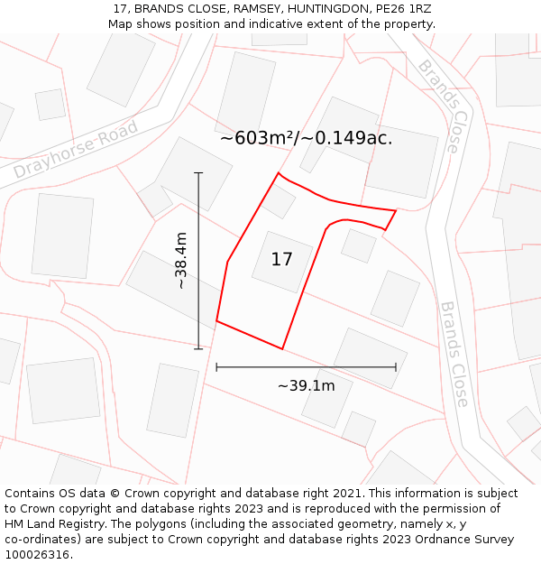 17, BRANDS CLOSE, RAMSEY, HUNTINGDON, PE26 1RZ: Plot and title map