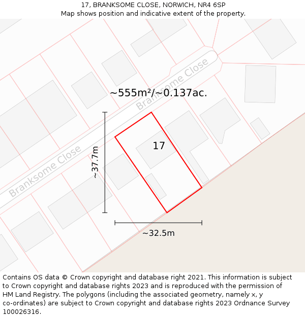 17, BRANKSOME CLOSE, NORWICH, NR4 6SP: Plot and title map