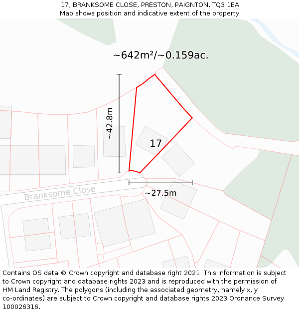 17, BRANKSOME CLOSE, PRESTON, PAIGNTON, TQ3 1EA: Plot and title map