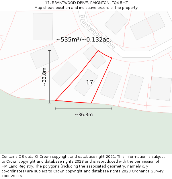 17, BRANTWOOD DRIVE, PAIGNTON, TQ4 5HZ: Plot and title map