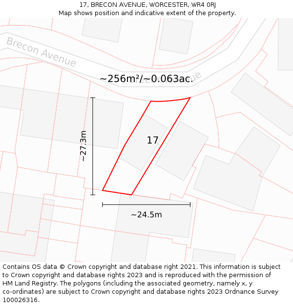 17, BRECON AVENUE, WORCESTER, WR4 0RJ: Plot and title map