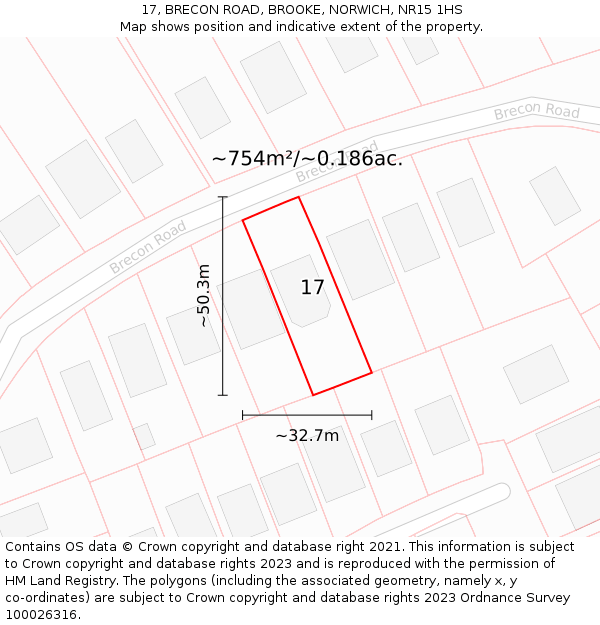 17, BRECON ROAD, BROOKE, NORWICH, NR15 1HS: Plot and title map