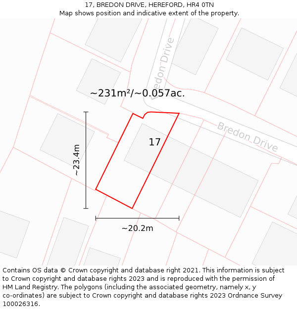 17, BREDON DRIVE, HEREFORD, HR4 0TN: Plot and title map