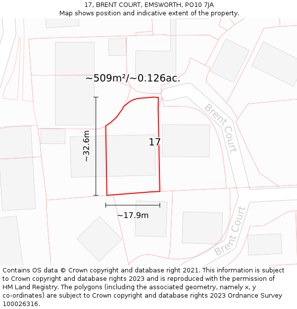 17, BRENT COURT, EMSWORTH, PO10 7JA: Plot and title map