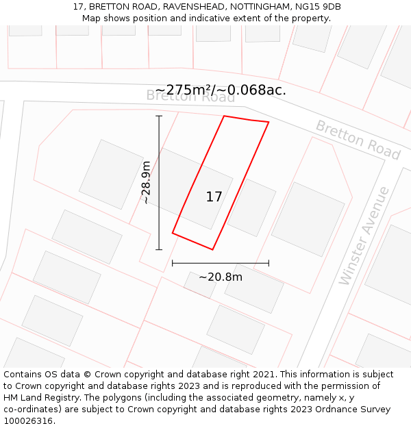 17, BRETTON ROAD, RAVENSHEAD, NOTTINGHAM, NG15 9DB: Plot and title map
